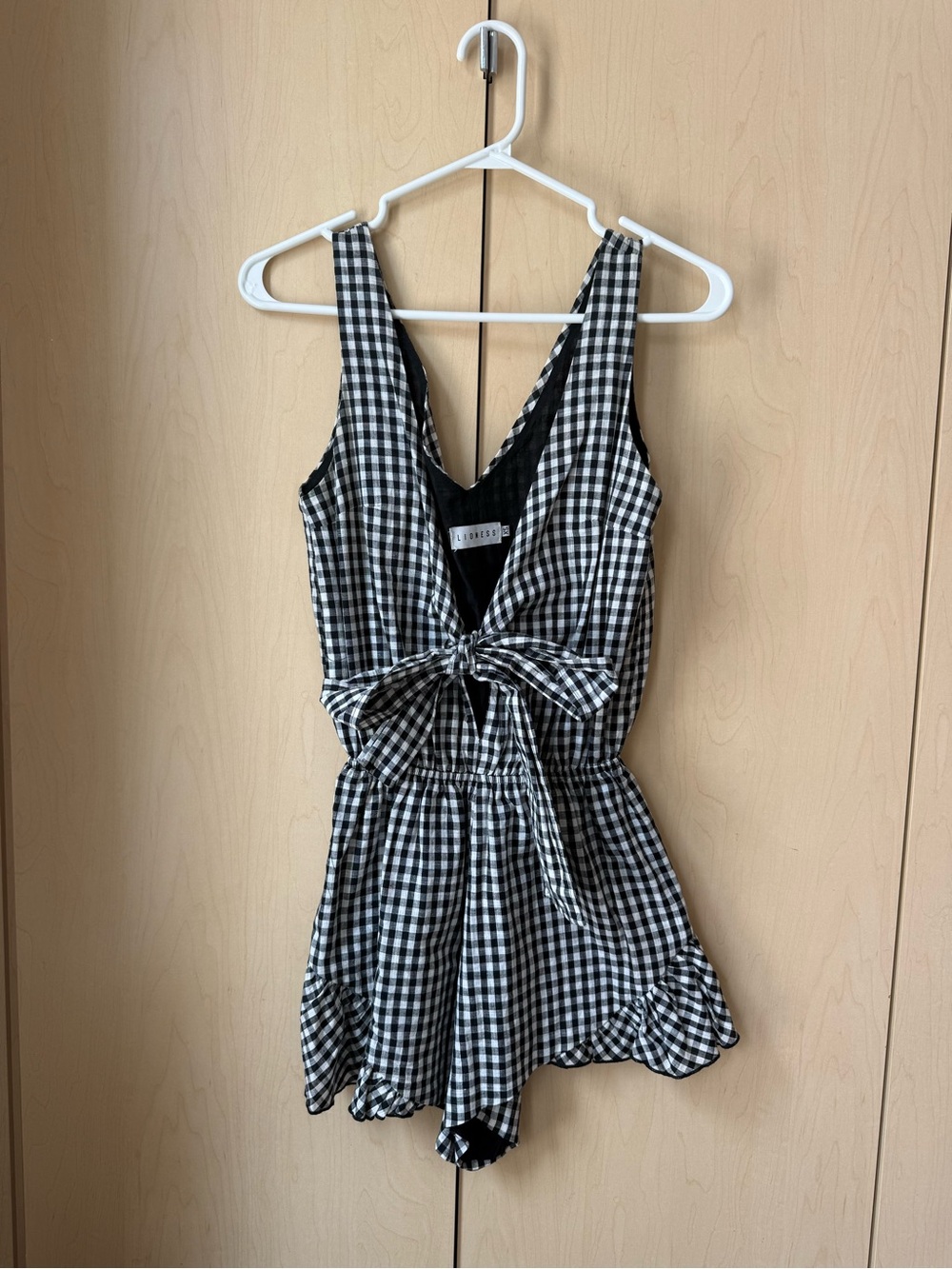 Lioness Black & White Gingham Tie-Front Romper